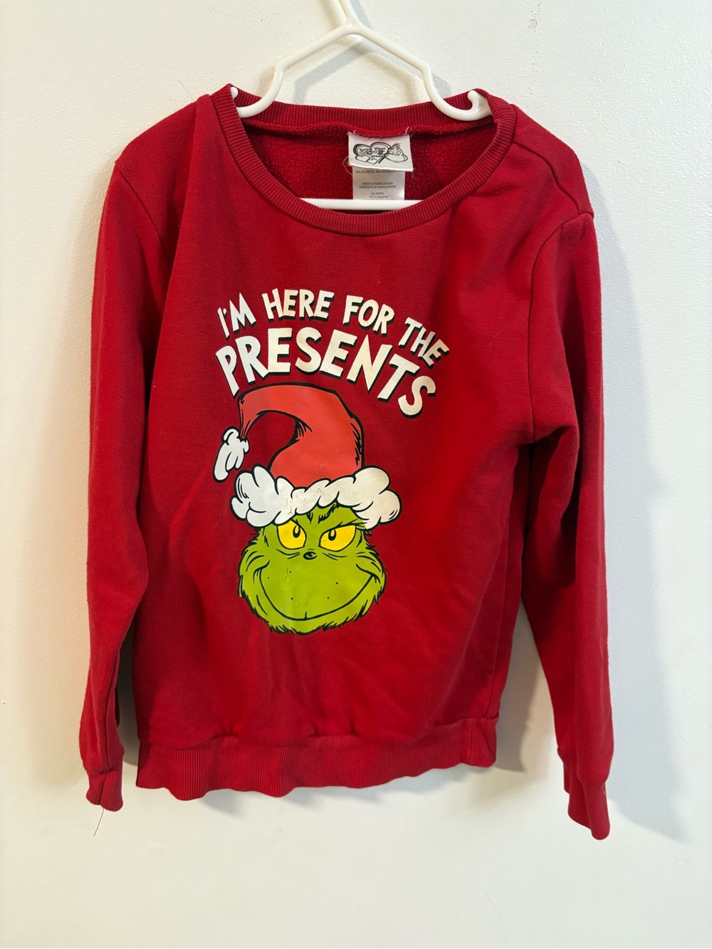 4/30$ The Grinch 'I'm Here for the Presents' Red Kids Sweatshirt unisex 6 years